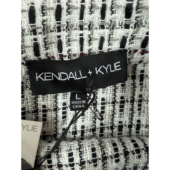 Kendall + Kylie White Black Tweed Mini Skirt Large NWT Pleated Flare Boucle - Picture 8 of 13